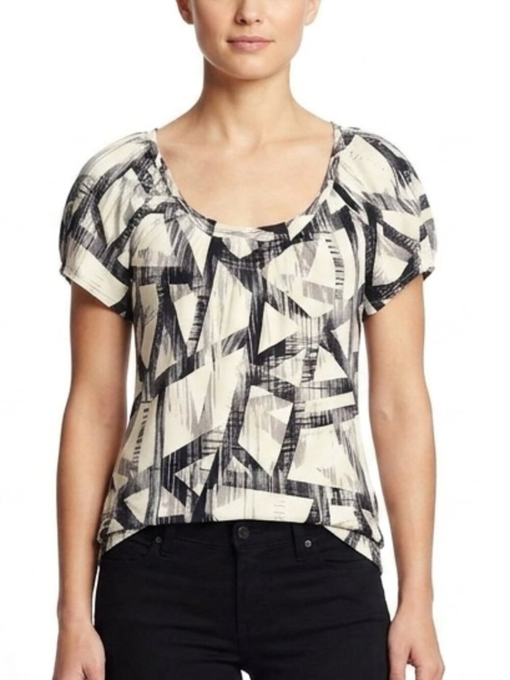 Armani Exchange Scoop Neck Stretchy Geometric Graphic Print Tee- Sz. Sm